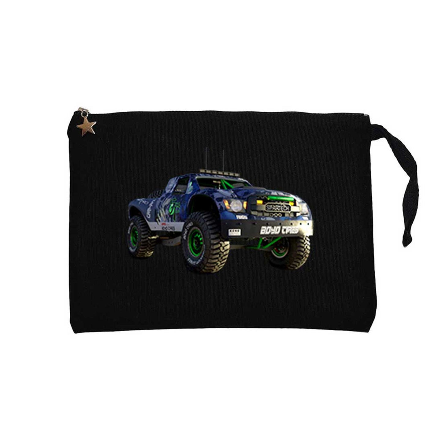 Off Road Yarış Arabası Siyah Clutch Astarlı Cüzdan / El Çantası