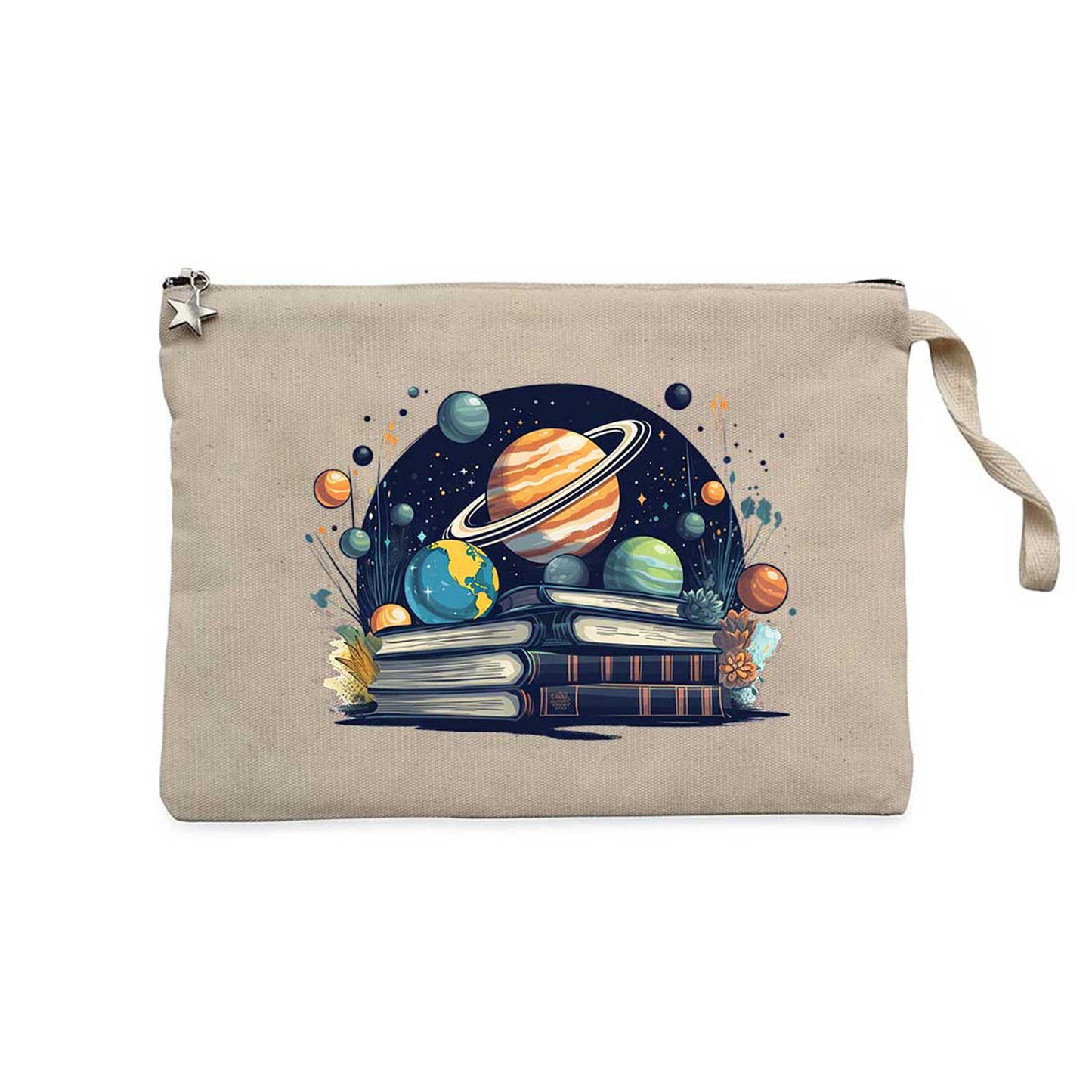 Book Planets Krem Clutch Astarlı Cüzdan / El Çantası