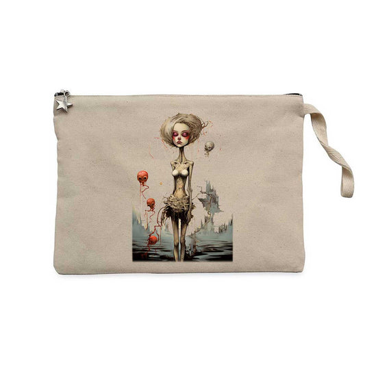 Cartoonish Outer Unhappiness Krem Clutch Astarlı Cüzdan / El Çantası