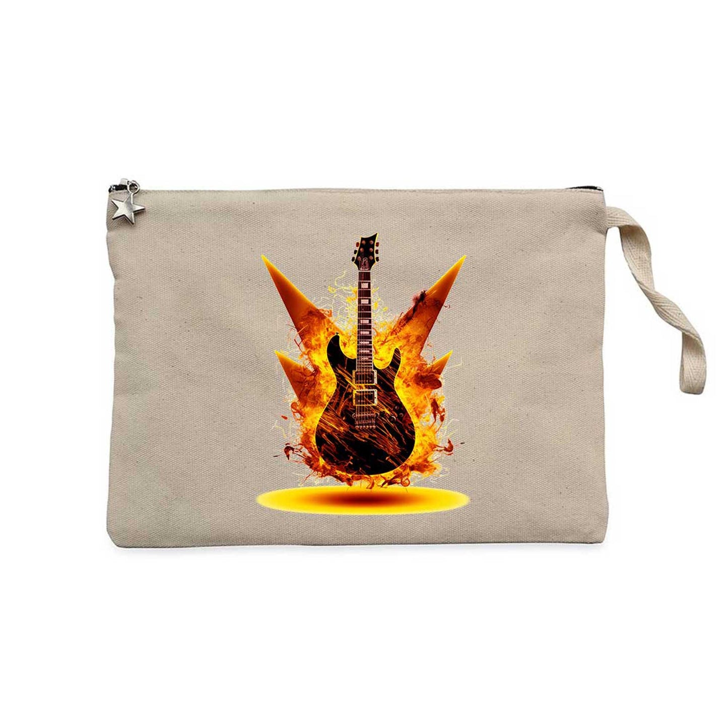 Classic Guitar Yellow Fire Krem Clutch Astarlı Cüzdan / El Çantası