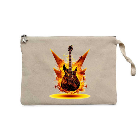 Classic Guitar Yellow Fire Krem Clutch Astarlı Cüzdan / El Çantası