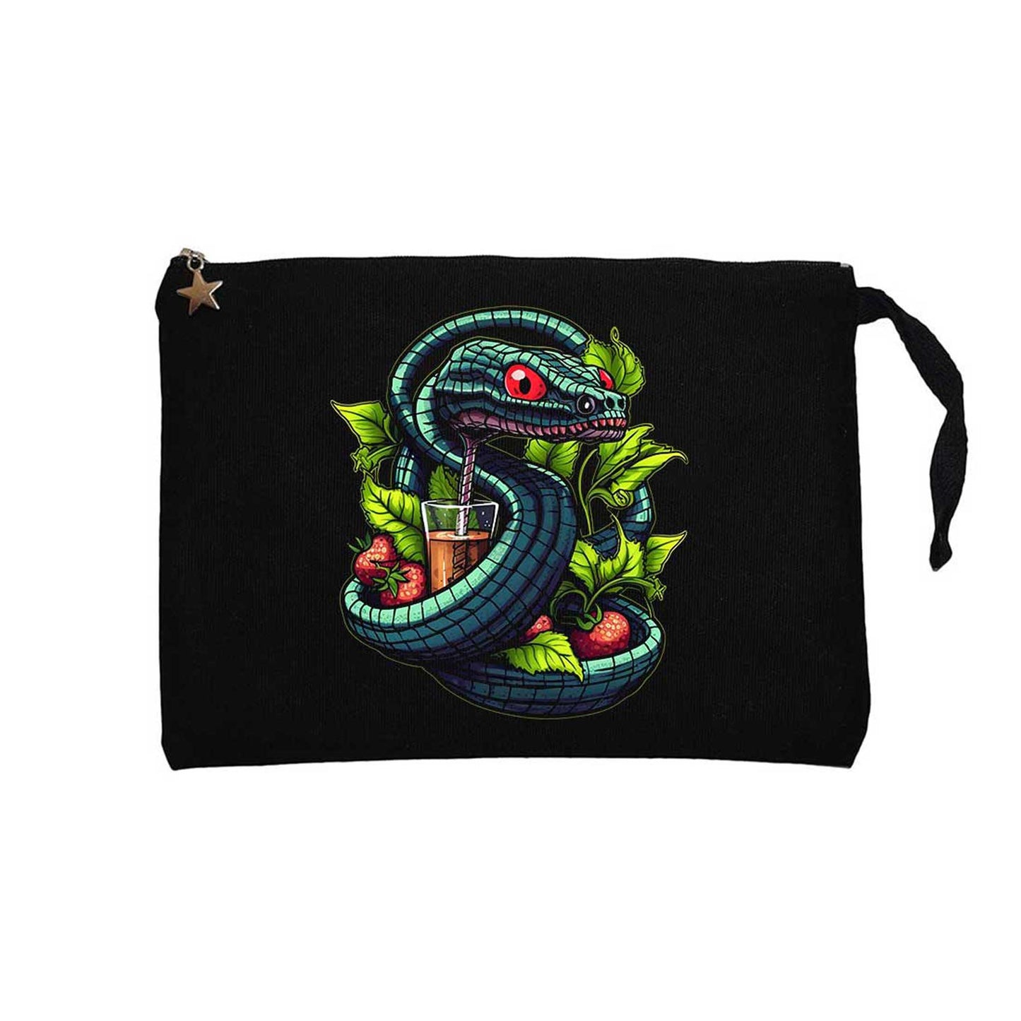 Cocktail and Snake Siyah Clutch Astarlı Cüzdan / El Çantası