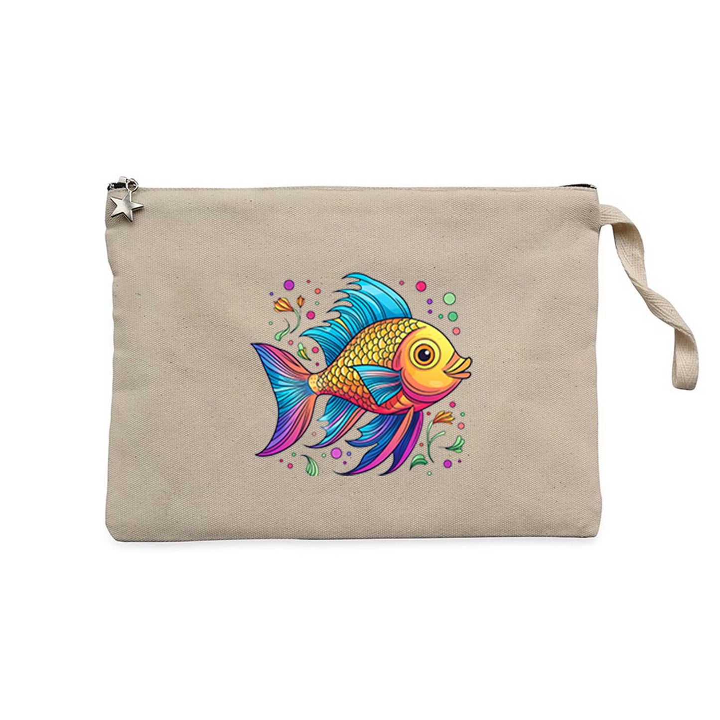 Colorful Fish Krem Clutch Astarlı Cüzdan / El Çantası