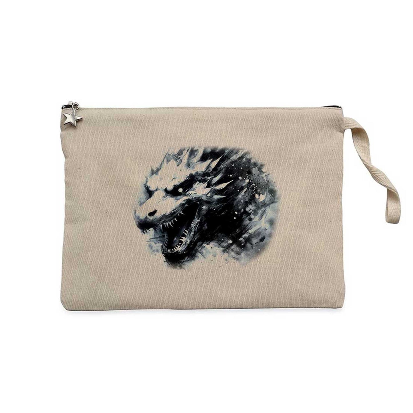 Dragon Pencil Drawing Krem Clutch Astarlı Cüzdan / El Çantası