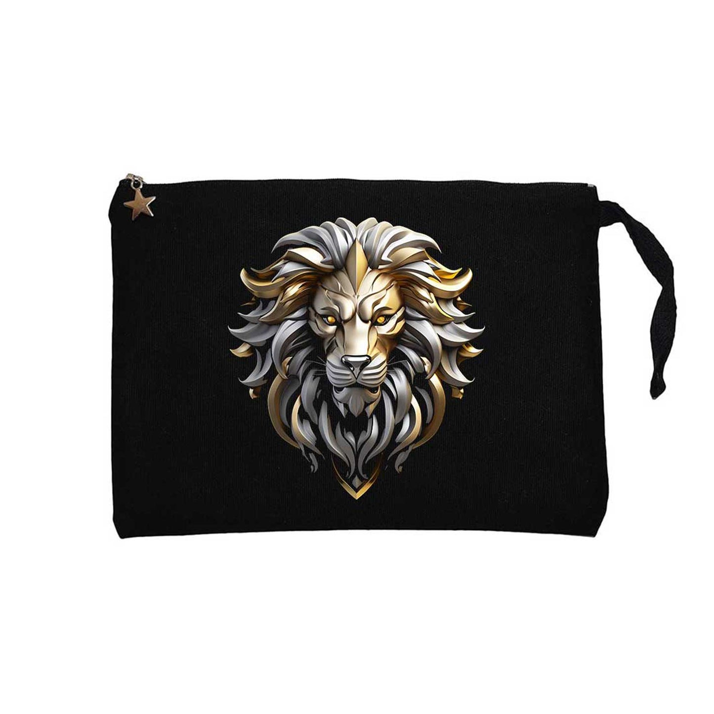 Silver and Gold Lion Siyah Clutch Astarlı Cüzdan / El Çantası