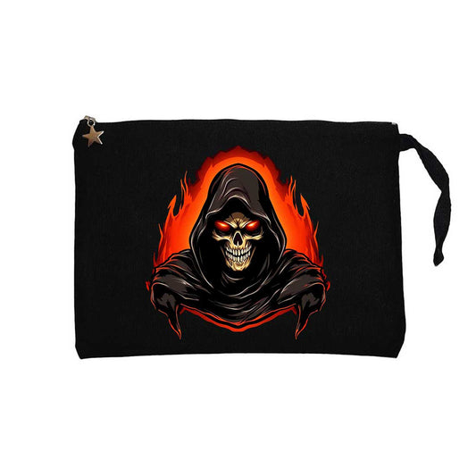 Skeleton Ghost Fire Siyah Clutch Astarlı Cüzdan / El Çantası