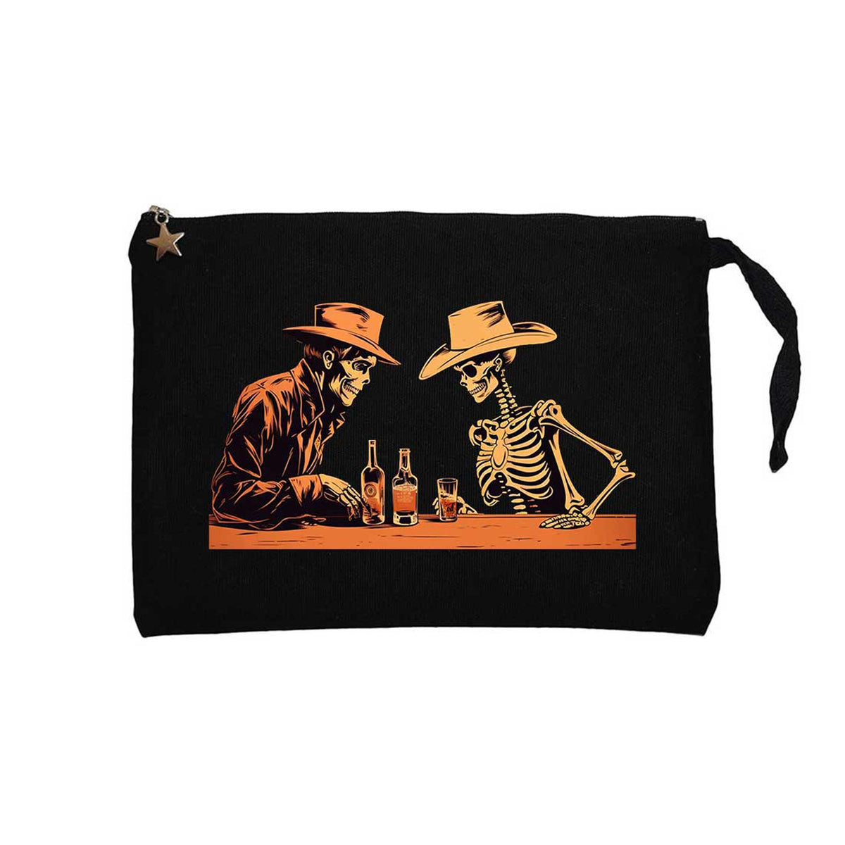 Skelton Cowboy Bar Siyah Clutch Astarlı Cüzdan / El Çantası