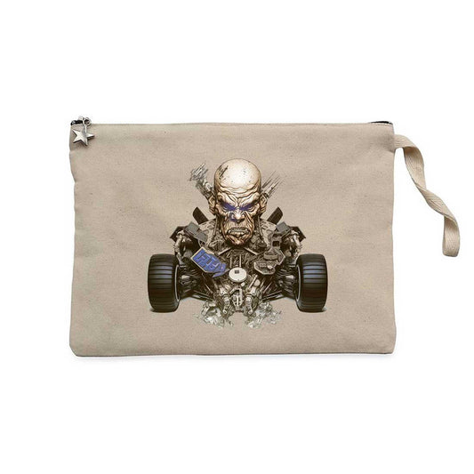 Skull Car Krem Clutch Astarlı Cüzdan / El Çantası