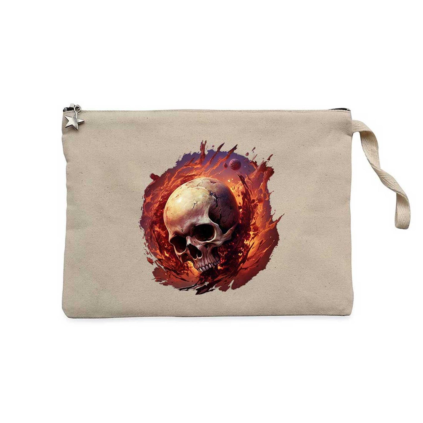 Skull Planet Krem Clutch Astarlı Cüzdan / El Çantası