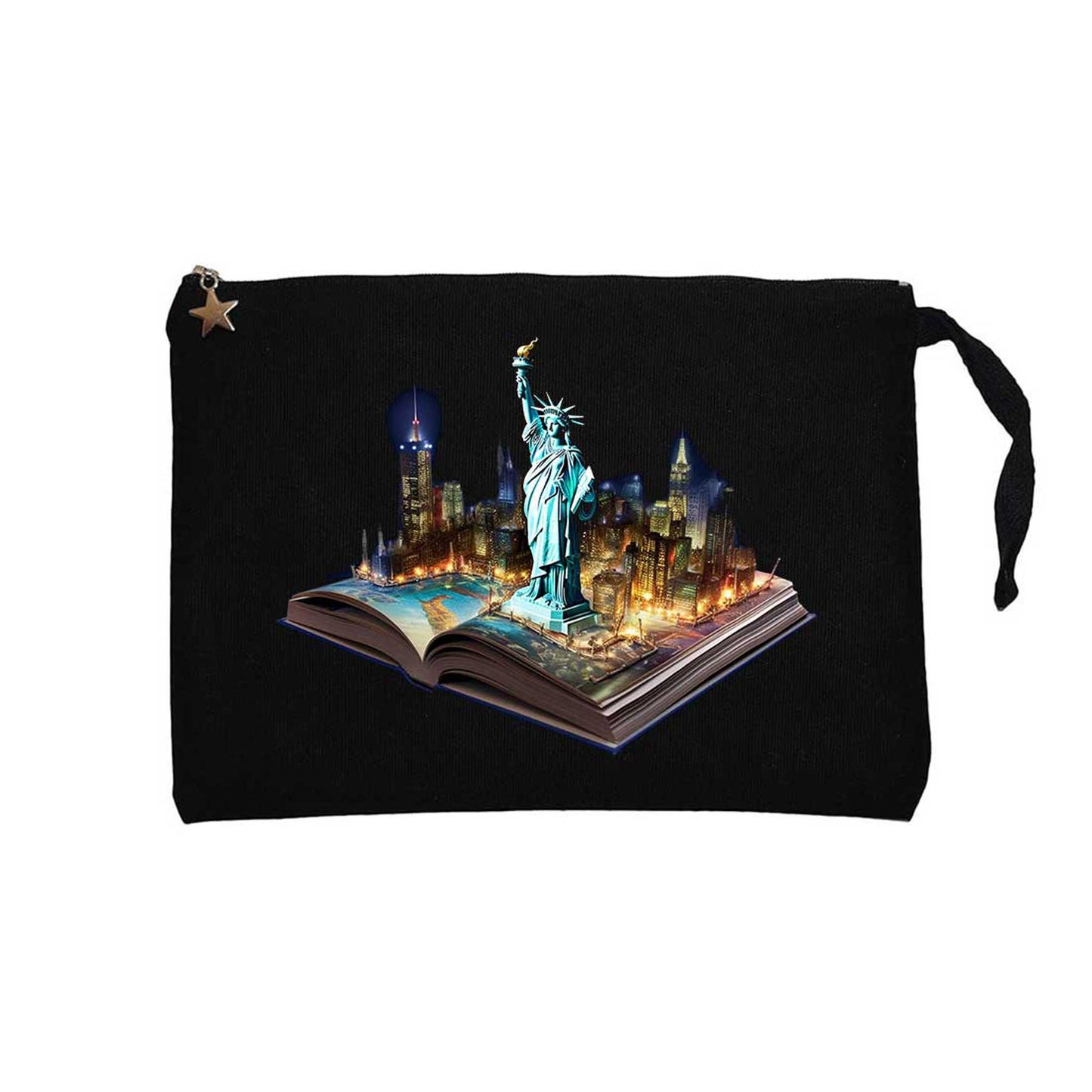 Usa View Book Siyah Clutch Astarlı Cüzdan / El Çantası