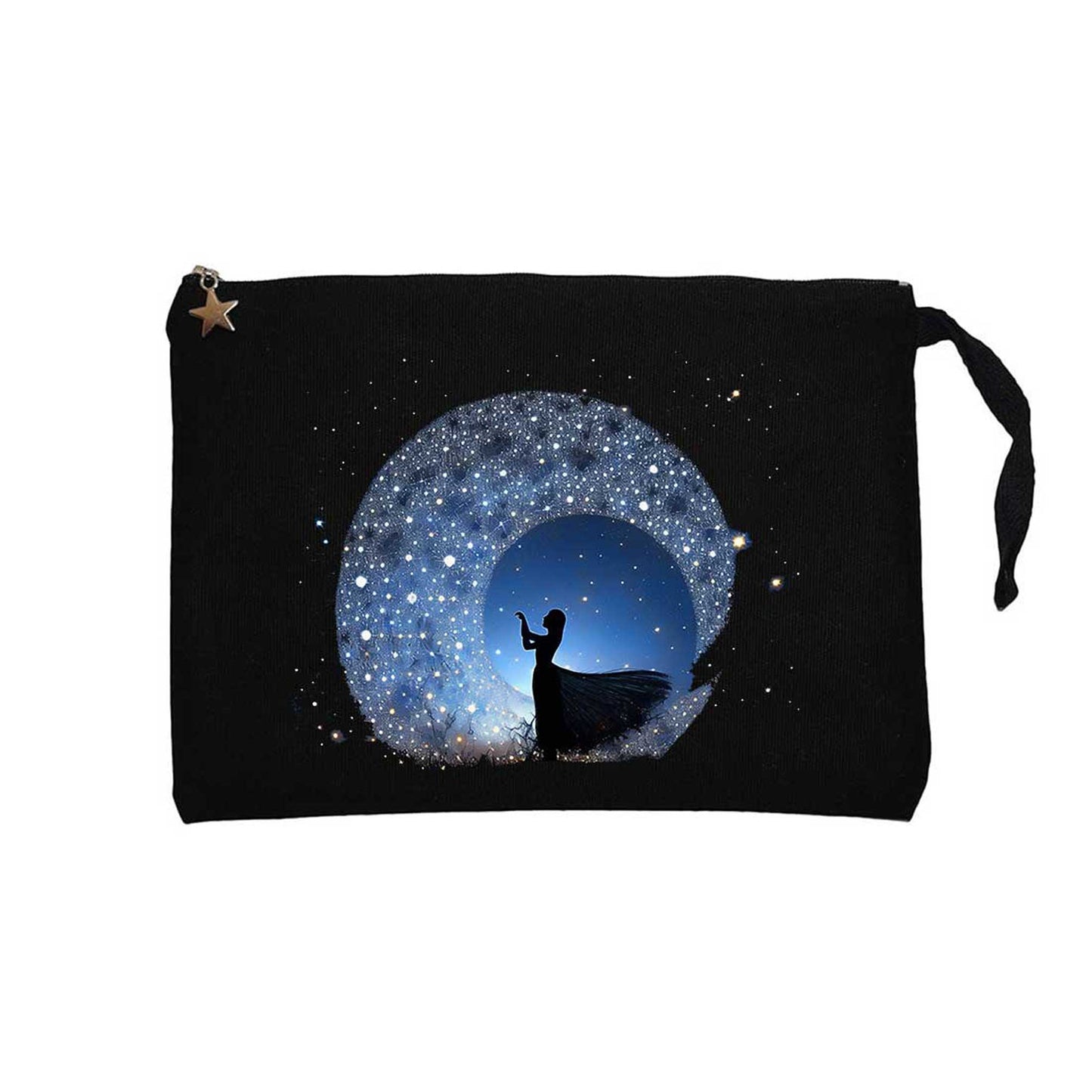 Woman Watching The Stars in The Sky Siyah Clutch Astarlı Cüzdan / El Çantası