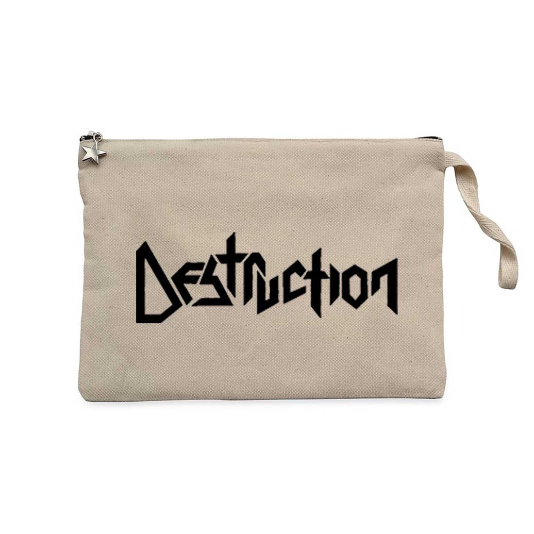 Destruction Text Krem Clutch Astarlı Cüzdan / El Çantası