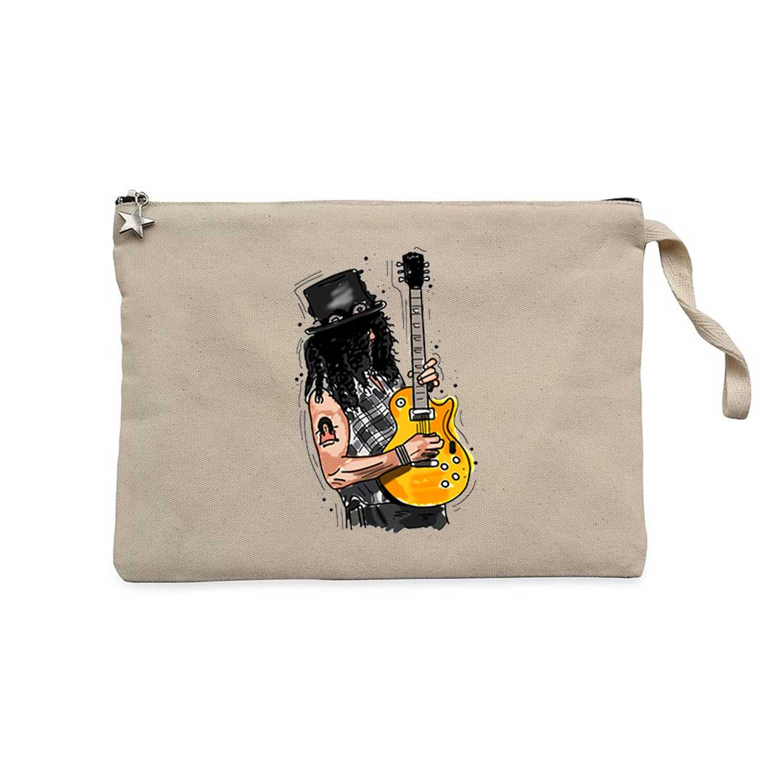 Slash Guitar Cartoon Krem Clutch Astarlı Cüzdan / El Çantası