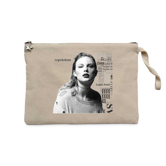 Taylor Swift Portre Krem Clutch Astarlı Cüzdan / El Çantası