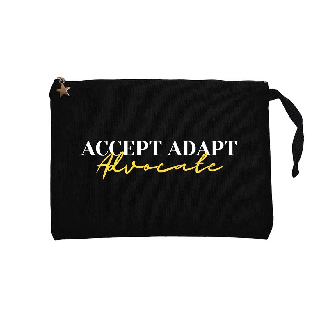 Accept Adapt Advocate Text Siyah Clutch Astarlı Cüzdan / El Çantası