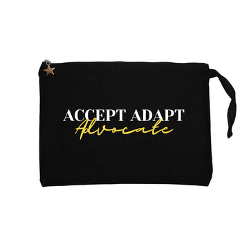 Accept Adapt Advocate Text Siyah Clutch Astarlı Cüzdan / El Çantası