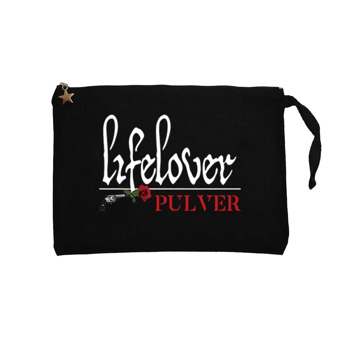 Lifelover Pulver Text Siyah Clutch Astarlı Cüzdan / El Çantası