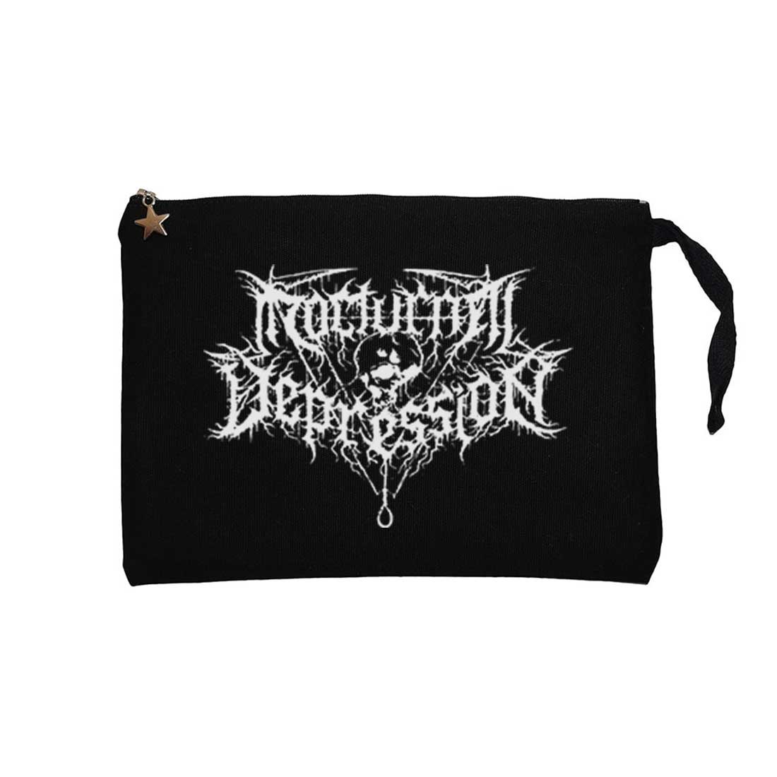 Nocturnal Depression Logo Siyah Clutch Astarlı Cüzdan / El Çantası