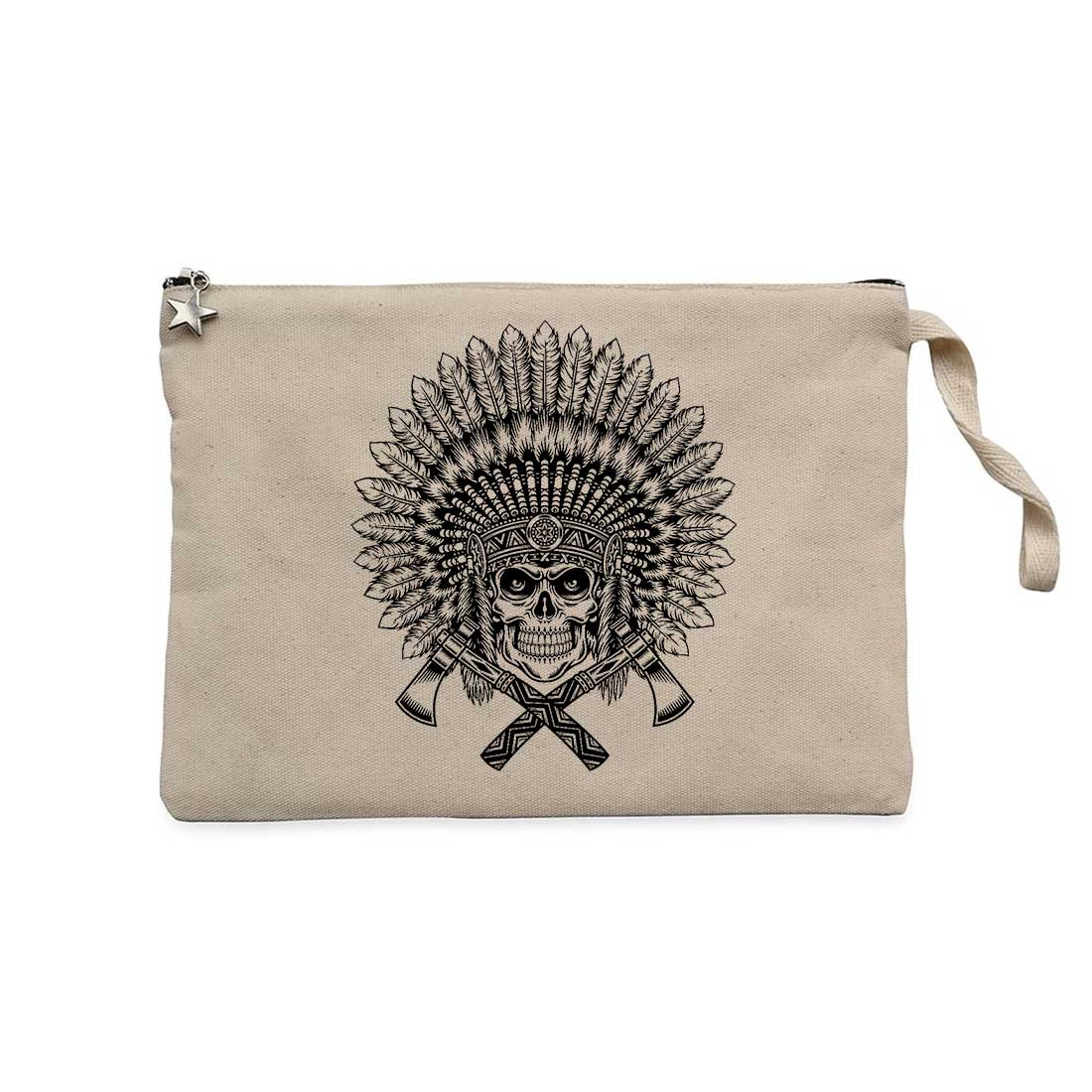 Kızılderili Skull Warrior Krem Clutch Astarlı Cüzdan / El Çantası