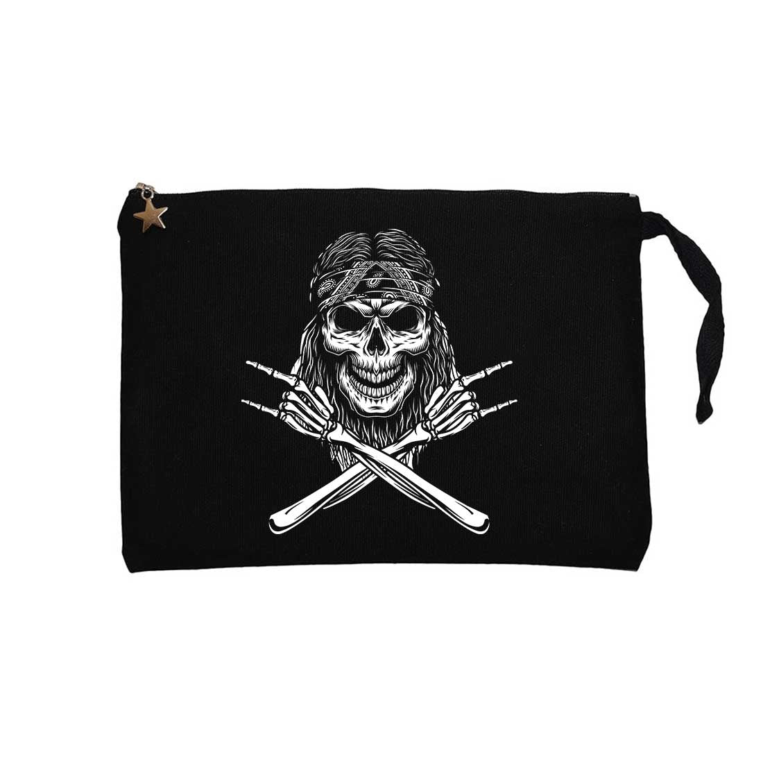 Kovboy Rock N Roll Skull Siyah Clutch Astarlı Cüzdan / El Çantası