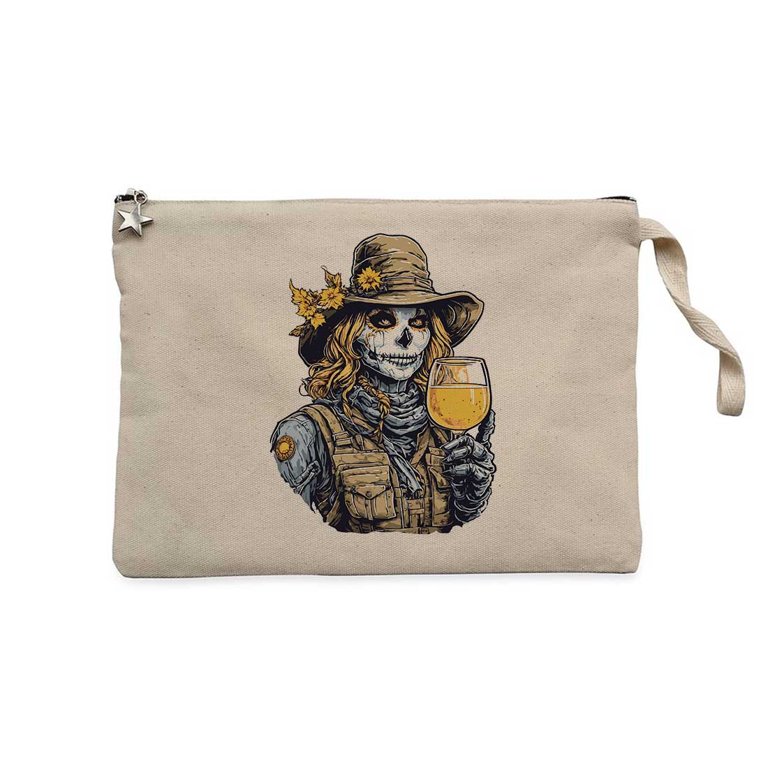 Kovboy Woman Skull Krem Clutch Astarlı Cüzdan / El Çantası