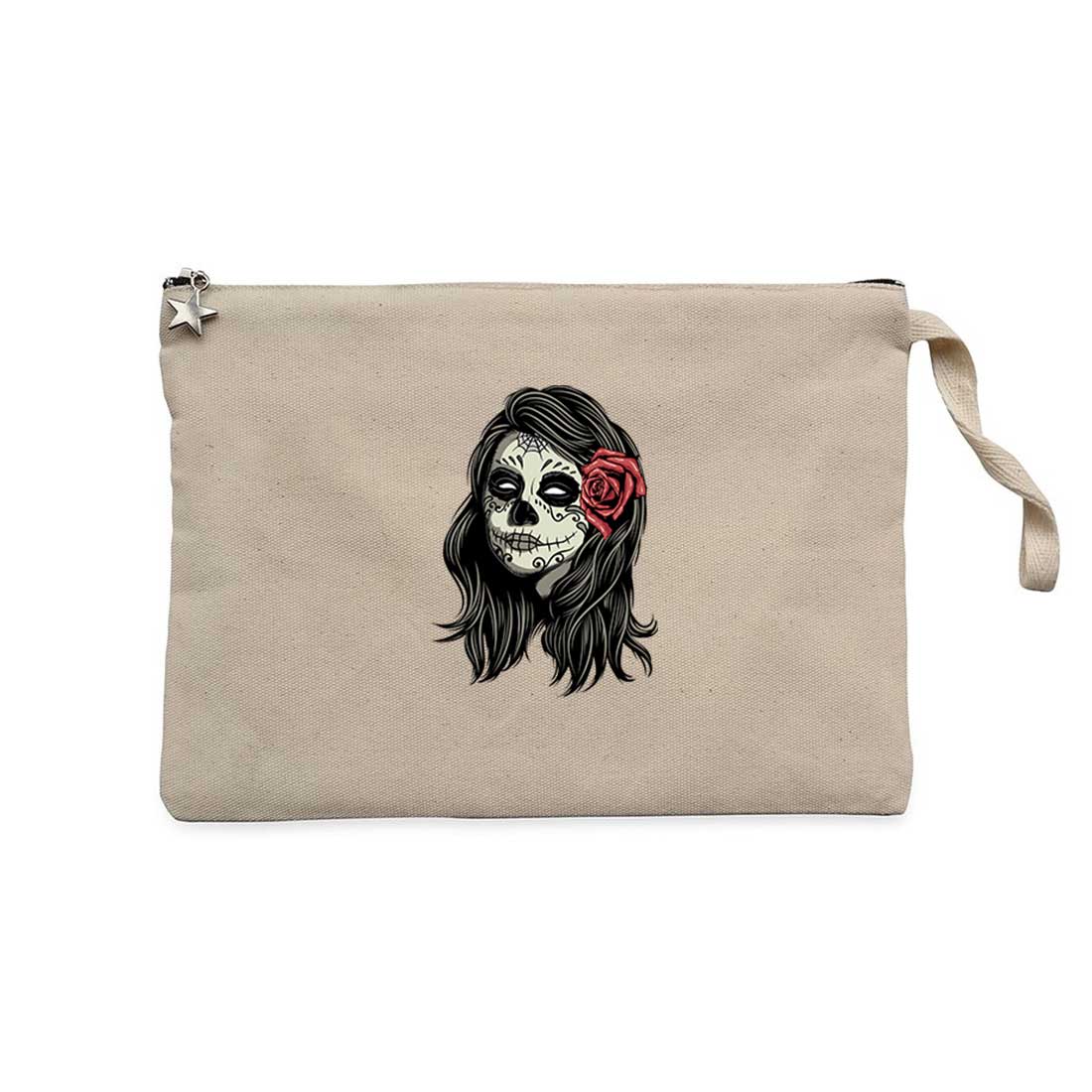 La Calavera Portre Krem Clutch Astarlı Cüzdan / El Çantası