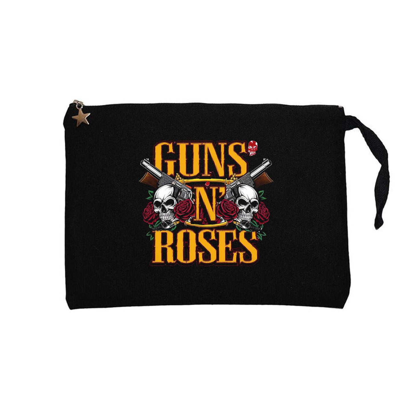Guns N Roses Text Skull Siyah Clutch Astarlı Cüzdan / El Çantası