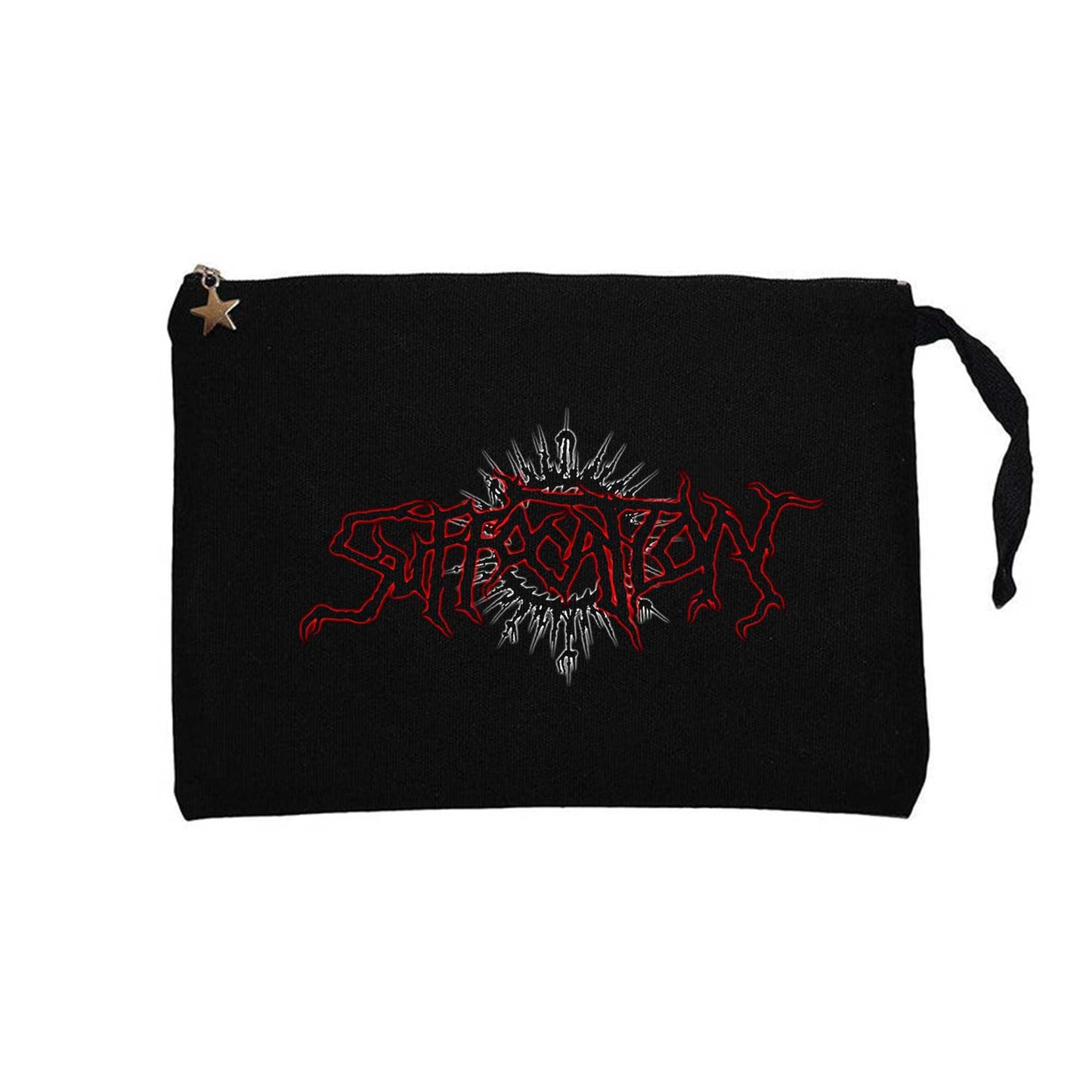 Suffocation Yazılı Logo Siyah Clutch Astarlı Cüzdan / El Çantası