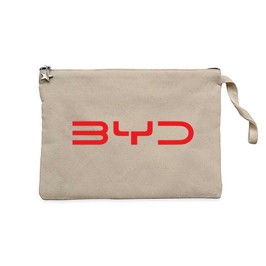 BYD Logo Text Red Krem Clutch Astarlı Cüzdan / El Çantası