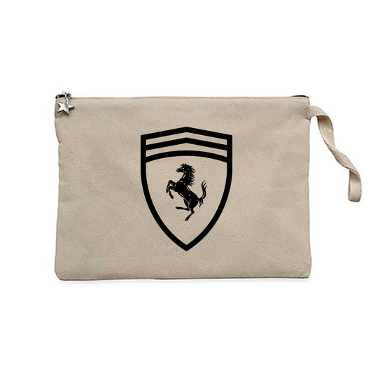 Ferrari Logo Horse Krem Clutch Astarlı Cüzdan / El Çantası