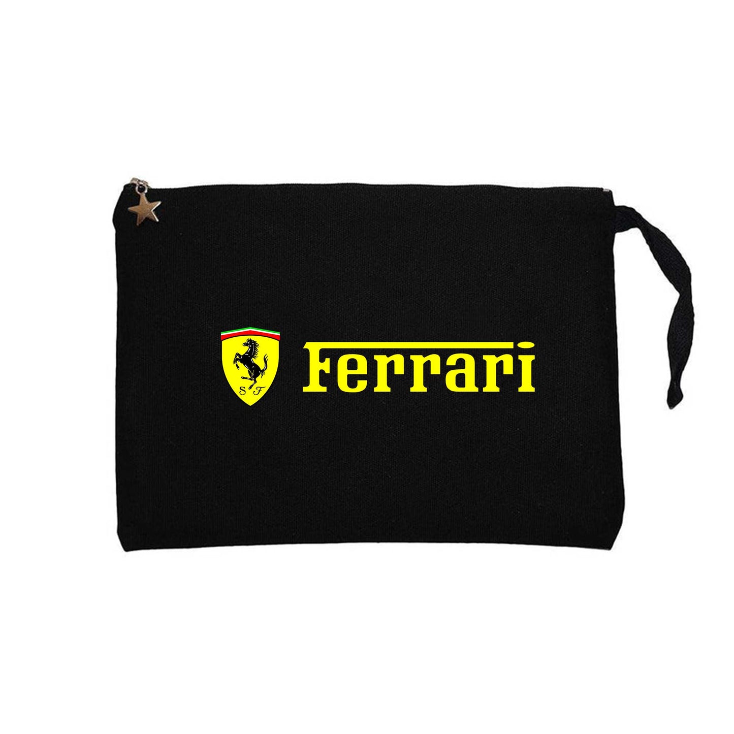 Ferrari Logo Gold Text Siyah Clutch Astarlı Cüzdan / El Çantası