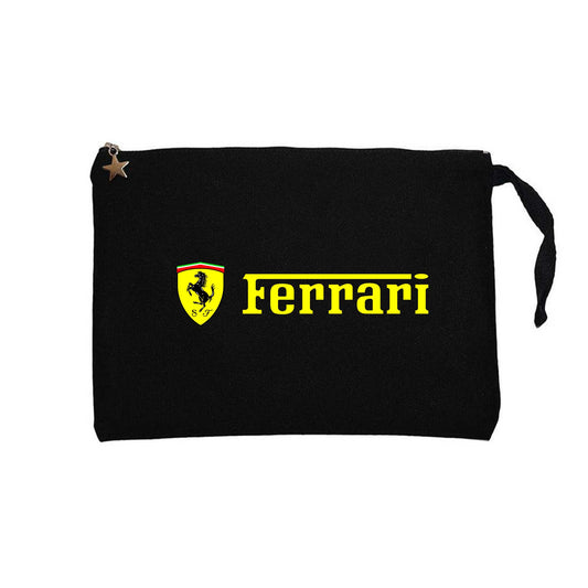 Ferrari Logo Gold Text Siyah Clutch Astarlı Cüzdan / El Çantası