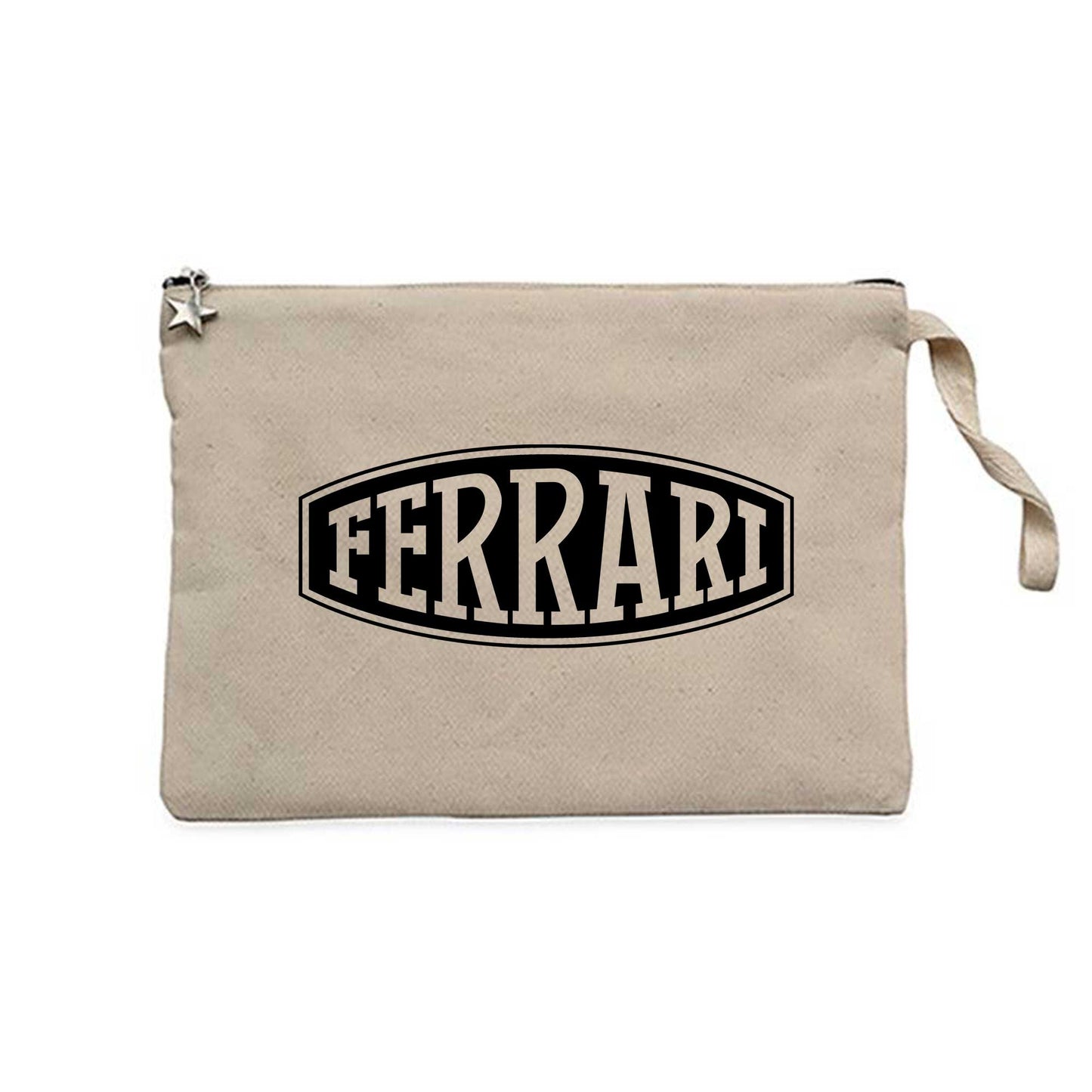 Ferrari Logo Text Krem Clutch Astarlı Cüzdan / El Çantası