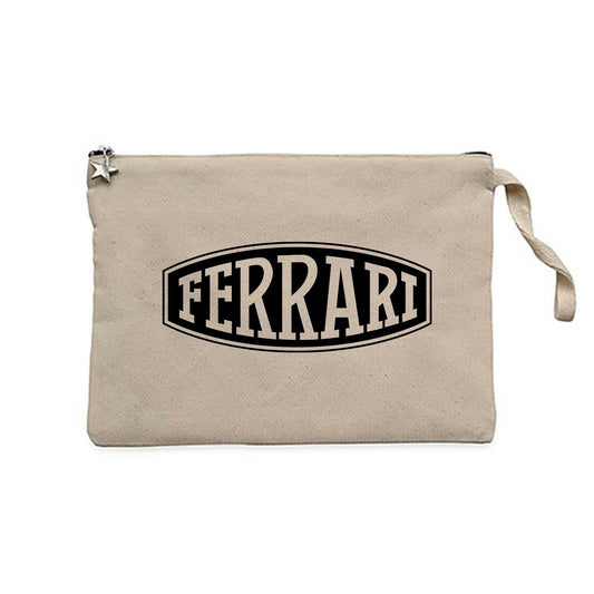 Ferrari Logo Text Krem Clutch Astarlı Cüzdan / El Çantası