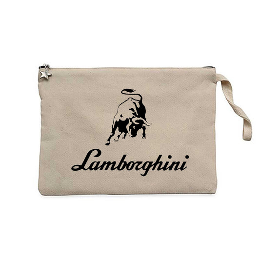 Lamborghini Text Logo Krem Clutch Astarlı Cüzdan / El Çantası