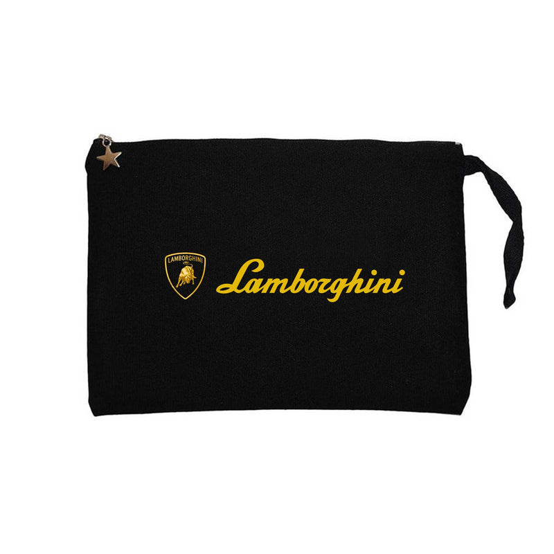 Lamborghini Gold Logo Text Siyah Clutch Astarlı Cüzdan / El Çantası