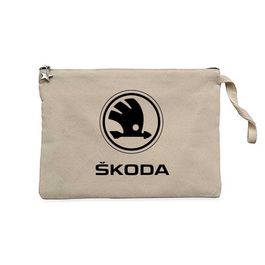 Skoda Logo Krem Clutch Astarlı Cüzdan / El Çantası