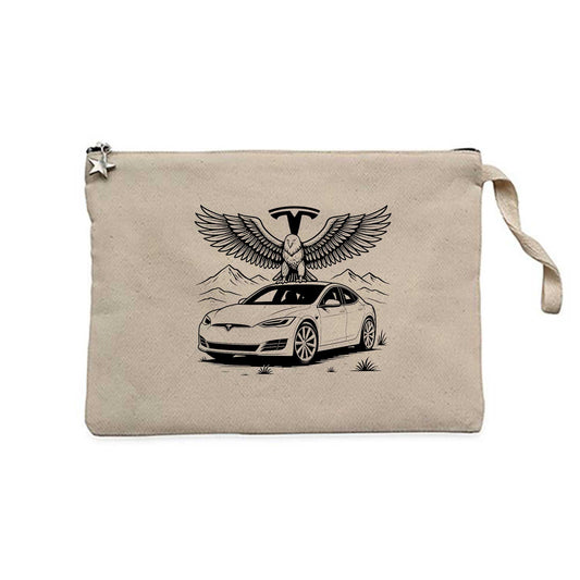 Tesla And Eagle Krem Clutch Astarlı Cüzdan / El Çantası
