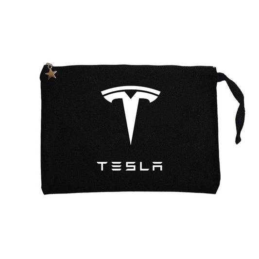 Tesla Logo Text Siyah Clutch Astarlı Cüzdan / El Çantası