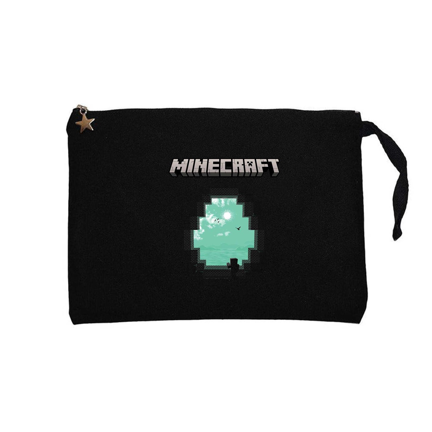 Minecraft Diamond Cave Siyah Clutch Astarlı Cüzdan / El Çantası