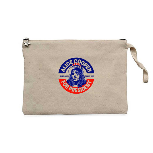 Alice Cooper For President Krem Clutch Astarlı Cüzdan / El Çantası
