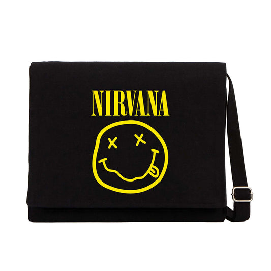 Nirvana Logo Siyah Kanvas Postacı Çantası
