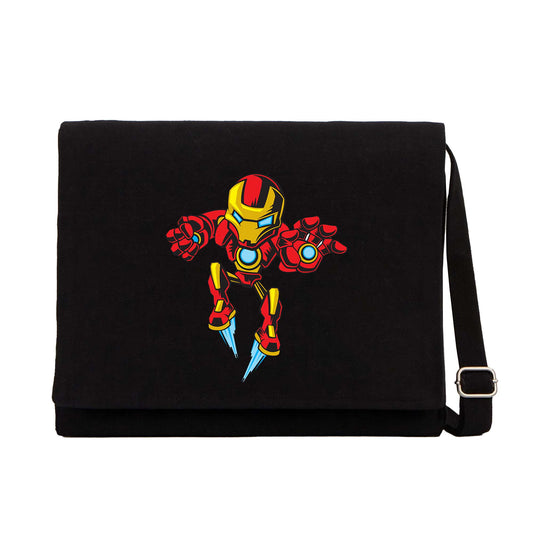 Iron Man Cartoon Siyah Kanvas Postacı Çantası