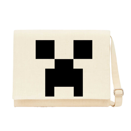 Minecraft Creeper Face Krem Kanvas Postacı Çantası