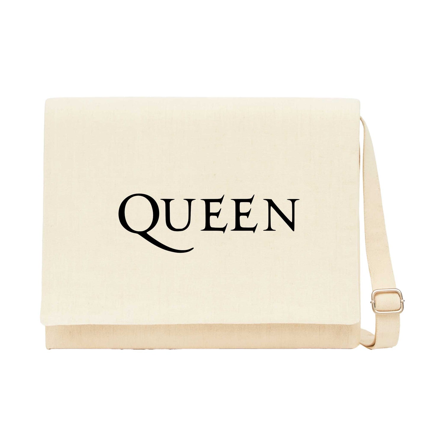 Queen Logo Krem Kanvas Postacı Çantası