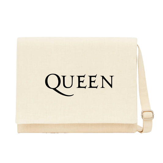 Queen Logo Krem Kanvas Postacı Çantası