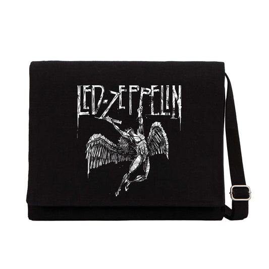 Led Zeppelin Failing Angel Siyah Kanvas Postacı Çantası