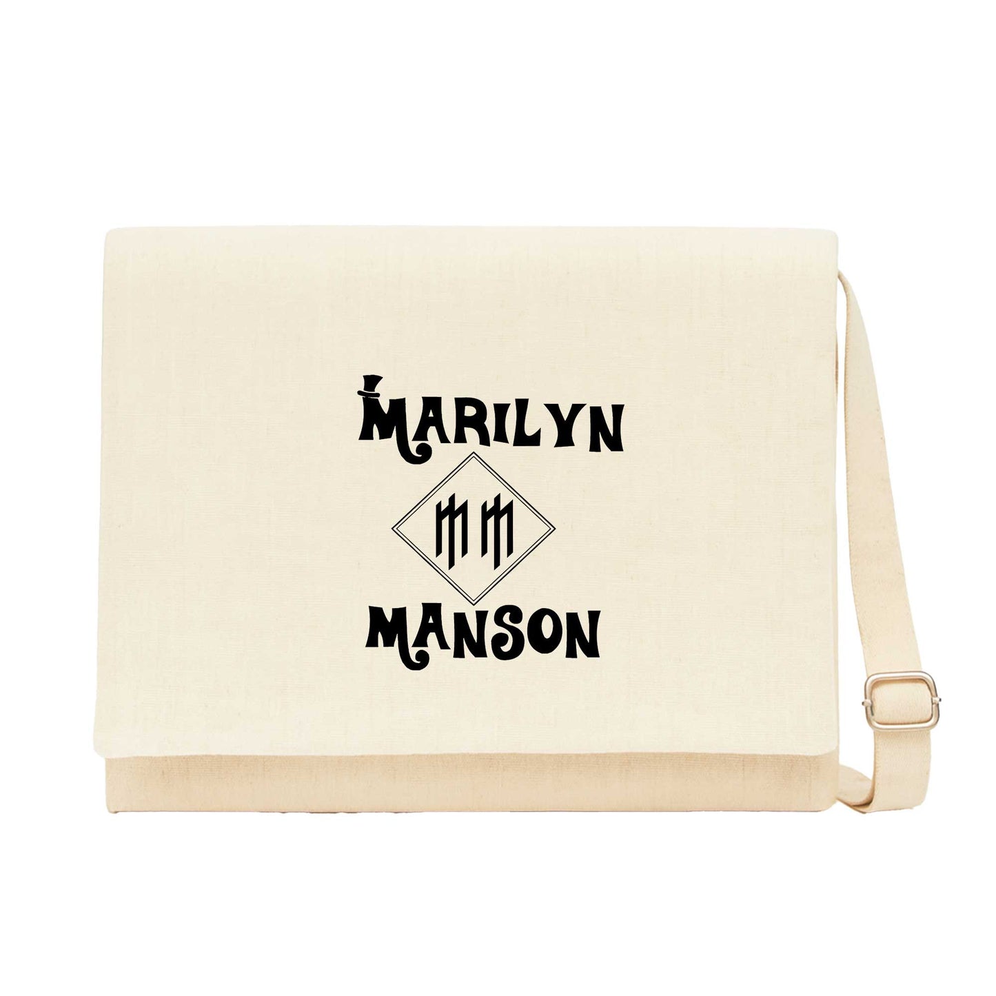Marilyn Manson Text Krem Kanvas Postacı Çantası