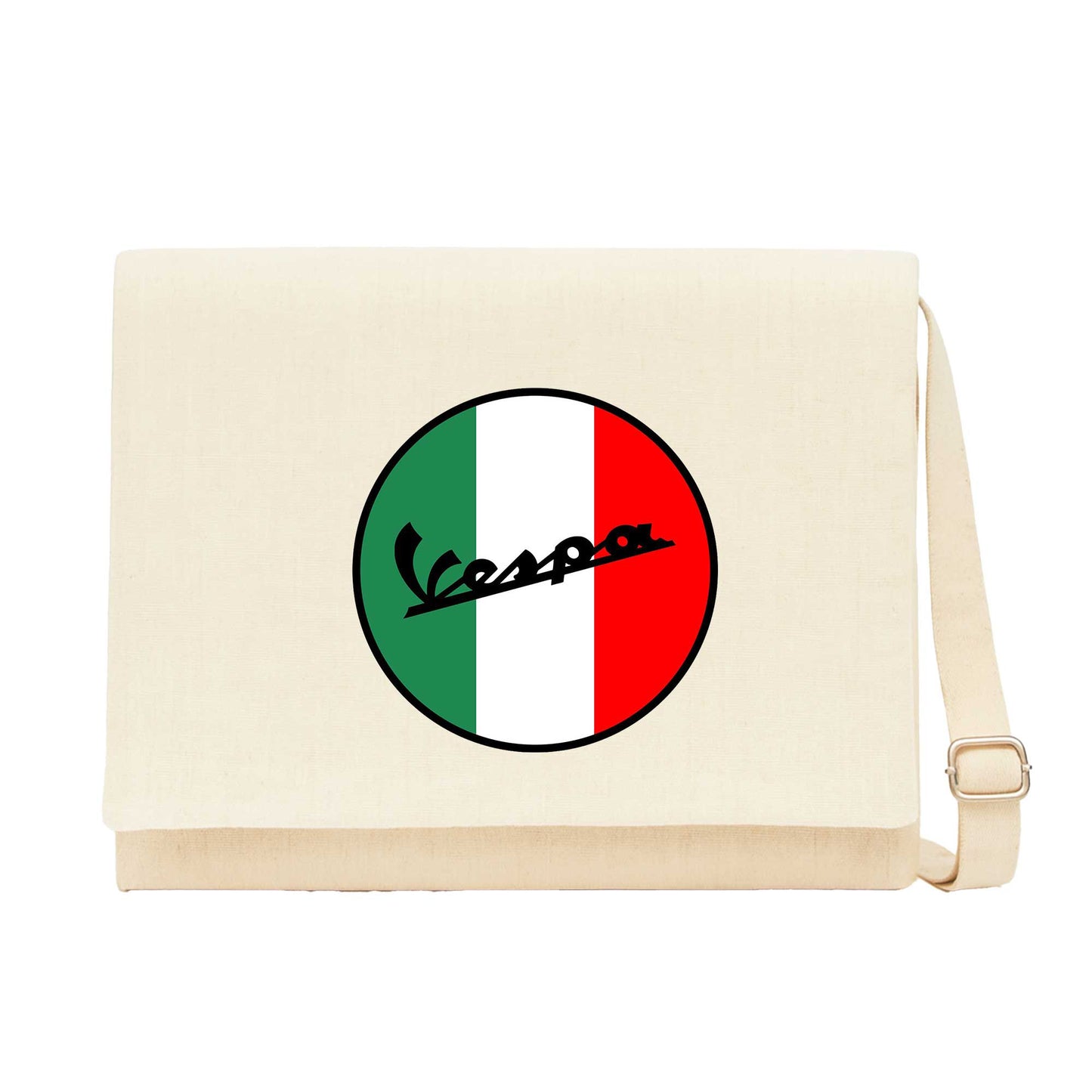 Vespa Logo Krem Kanvas Postacı Çantası
