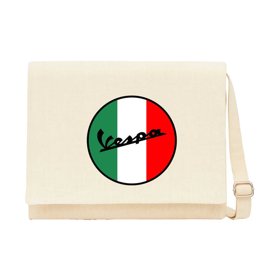 Vespa Logo Krem Kanvas Postacı Çantası